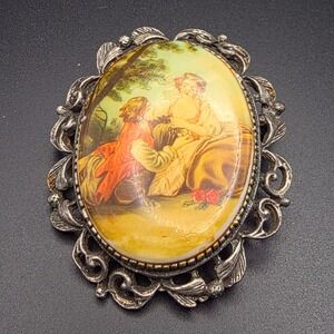 Fragonard Brooch Pendant Womens Silver Multicolor Good Filigree